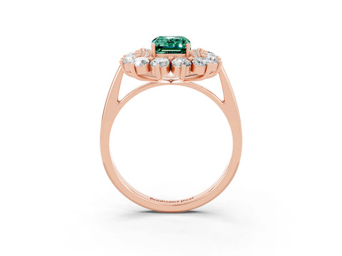 Rose gold Emerald Cut Halo Cluster Diamond Ring with Pave Band and Four-Prong Setting_15