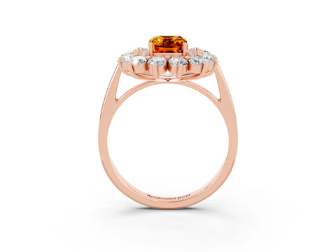 Rose gold Emerald Cut Halo Cluster Diamond Ring with Pave Band and Four-Prong Setting_15