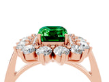 Rose gold Emerald Cut Halo Cluster Diamond Ring with Pave Band and Four-Prong Setting_16
