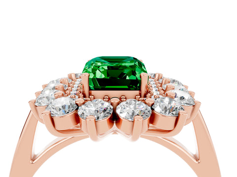 Rose gold Emerald Cut Halo Cluster Diamond Ring with Pave Band and Four-Prong Setting_16