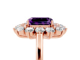 Rose gold Emerald Cut Halo Cluster Diamond Ring with Pave Band and Four-Prong Setting_17