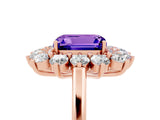 Rose gold Emerald Cut Halo Cluster Diamond Ring with Pave Band and Four-Prong Setting_17