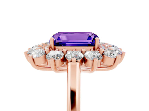 Rose gold Emerald Cut Halo Cluster Diamond Ring with Pave Band and Four-Prong Setting_17