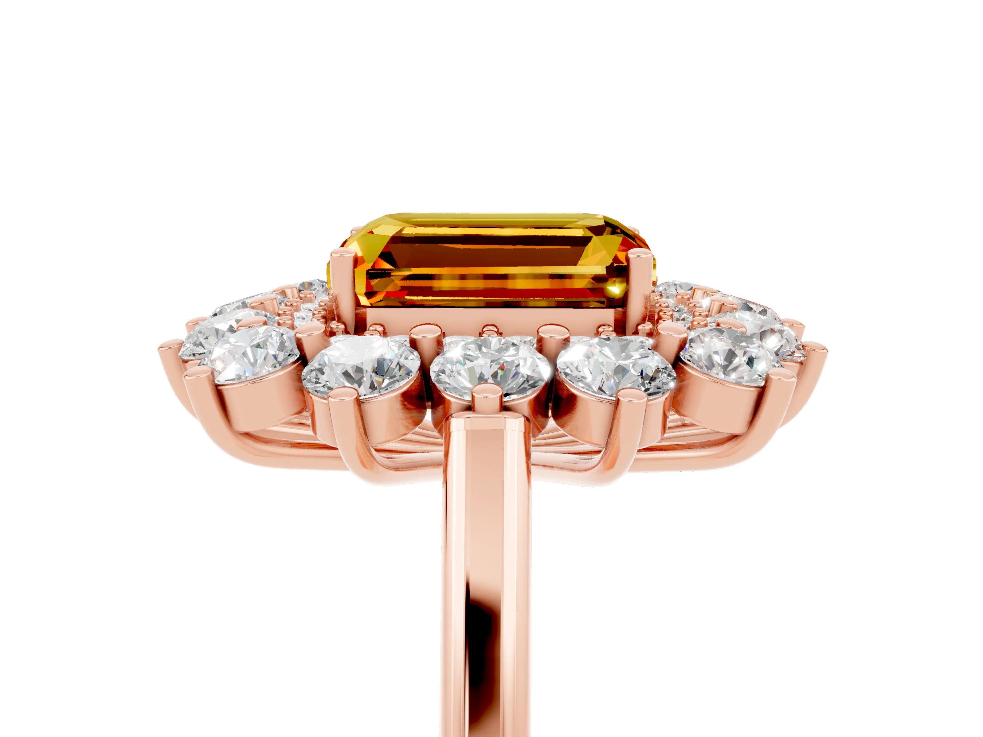 Rose gold Emerald Cut Halo Cluster Diamond Ring with Pave Band and Four-Prong Setting_17