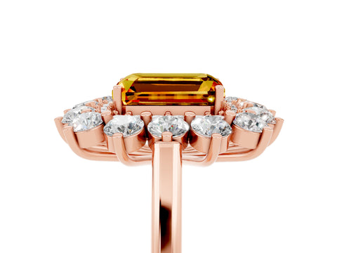 Rose gold Emerald Cut Halo Cluster Diamond Ring with Pave Band and Four-Prong Setting_17