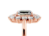 Rose gold Emerald Cut Halo Cluster Diamond Ring with Pave Band and Four-Prong Setting_17