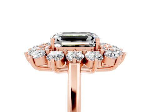Rose gold Emerald Cut Halo Cluster Diamond Ring with Pave Band and Four-Prong Setting_17