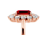 Rose gold Emerald Cut Halo Cluster Diamond Ring with Pave Band and Four-Prong Setting_17