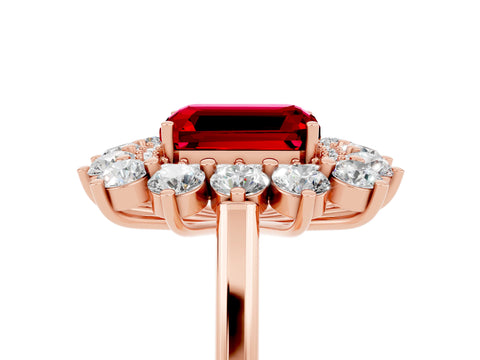 Rose gold Emerald Cut Halo Cluster Diamond Ring with Pave Band and Four-Prong Setting_17
