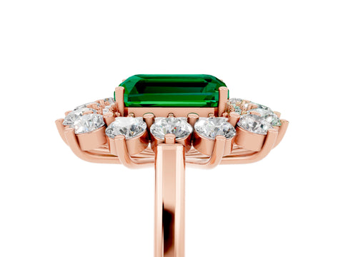 Rose gold Emerald Cut Halo Cluster Diamond Ring with Pave Band and Four-Prong Setting_17