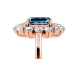 Rose gold Emerald Cut Halo Cluster Diamond Ring with Pave Band and Four-Prong Setting_17