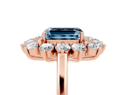 Rose gold Emerald Cut Halo Cluster Diamond Ring with Pave Band and Four-Prong Setting_17