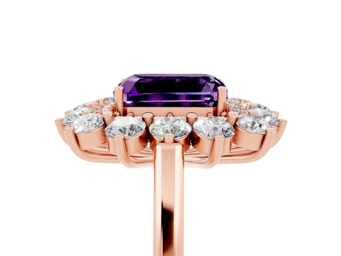 Rose gold Emerald Cut Halo Cluster Diamond Ring with Pave Band and Four-Prong Setting_17