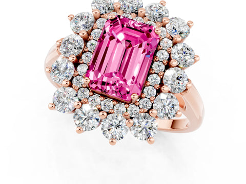 Rose gold Emerald Cut Halo Cluster Diamond Ring with Pave Band and Four-Prong Setting_19