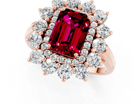 Rose gold Emerald Cut Halo Cluster Diamond Ring with Pave Band and Four-Prong Setting_1