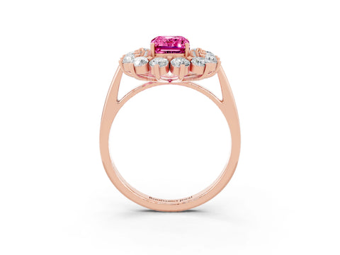 Rose gold Emerald Cut Halo Cluster Diamond Ring with Pave Band and Four-Prong Setting_21