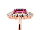 Rose gold Emerald Cut Halo Cluster Diamond Ring with Pave Band and Four-Prong Setting_23