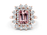 Rose gold Emerald Cut Halo Cluster Diamond Ring with Pave Band and Four-Prong Setting_24
