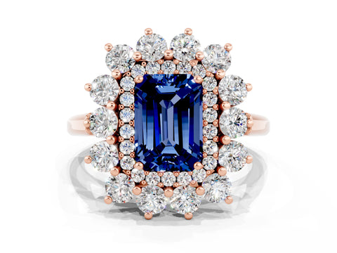 Rose gold Emerald Cut Halo Cluster Diamond Ring with Pave Band and Four-Prong Setting_24
