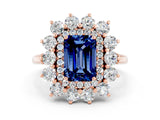 Rose gold Emerald Cut Halo Cluster Diamond Ring with Pave Band and Four-Prong Setting_24