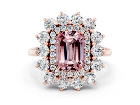 Rose gold Emerald Cut Halo Cluster Diamond Ring with Pave Band and Four-Prong Setting_24