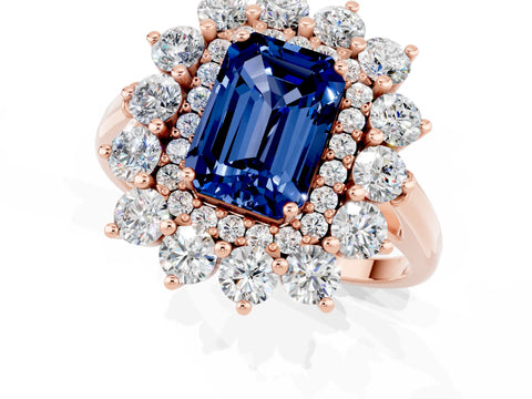 Rose gold Emerald Cut Halo Cluster Diamond Ring with Pave Band and Four-Prong Setting_25