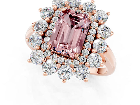 Rose gold Emerald Cut Halo Cluster Diamond Ring with Pave Band and Four-Prong Setting_25