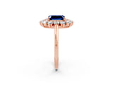 Rose gold Emerald Cut Halo Cluster Diamond Ring with Pave Band and Four-Prong Setting_26