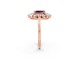 Rose gold Emerald Cut Halo Cluster Diamond Ring with Pave Band and Four-Prong Setting_26