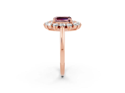 Rose gold Emerald Cut Halo Cluster Diamond Ring with Pave Band and Four-Prong Setting_26