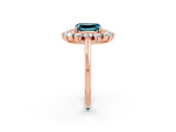Rose gold Emerald Cut Halo Cluster Diamond Ring with Pave Band and Four-Prong Setting_26