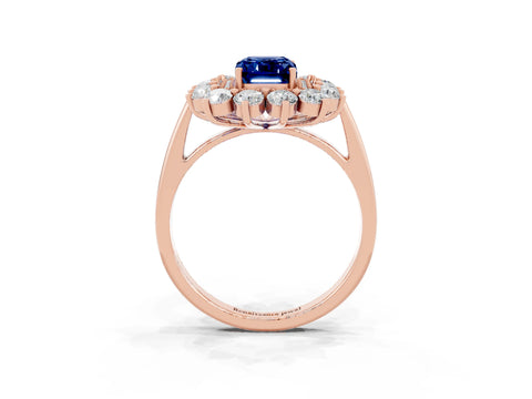 Rose gold Emerald Cut Halo Cluster Diamond Ring with Pave Band and Four-Prong Setting_27