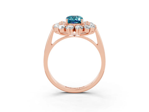 Rose gold Emerald Cut Halo Cluster Diamond Ring with Pave Band and Four-Prong Setting_27