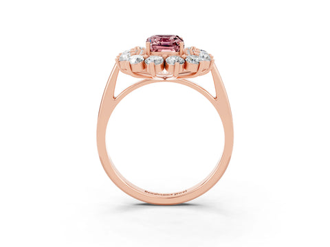 Rose gold Emerald Cut Halo Cluster Diamond Ring with Pave Band and Four-Prong Setting_27