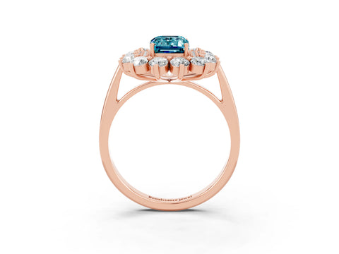 Rose gold Emerald Cut Halo Cluster Diamond Ring with Pave Band and Four-Prong Setting_27