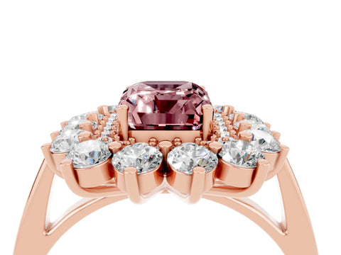 Rose gold Emerald Cut Halo Cluster Diamond Ring with Pave Band and Four-Prong Setting_28