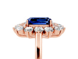 Rose gold Emerald Cut Halo Cluster Diamond Ring with Pave Band and Four-Prong Setting_29