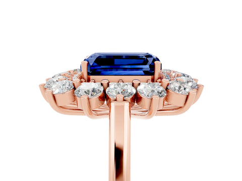 Rose gold Emerald Cut Halo Cluster Diamond Ring with Pave Band and Four-Prong Setting_29