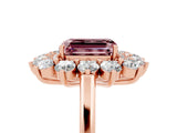 Rose gold Emerald Cut Halo Cluster Diamond Ring with Pave Band and Four-Prong Setting_29