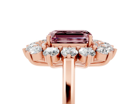 Rose gold Emerald Cut Halo Cluster Diamond Ring with Pave Band and Four-Prong Setting_29