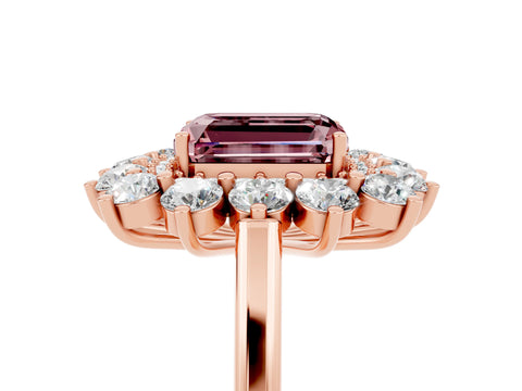 Rose gold Emerald Cut Halo Cluster Diamond Ring with Pave Band and Four-Prong Setting_29