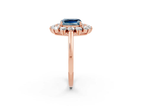 Rose gold Emerald Cut Halo Cluster Diamond Ring with Pave Band and Four-Prong Setting_2