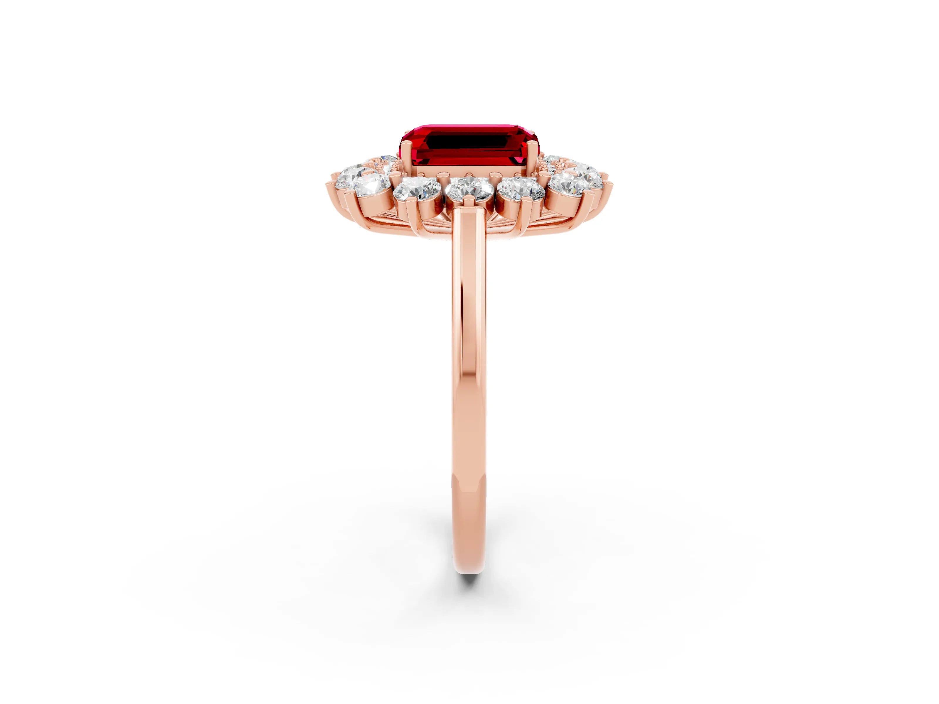 Rose gold Emerald Cut Halo Cluster Diamond Ring with Pave Band and Four-Prong Setting_2