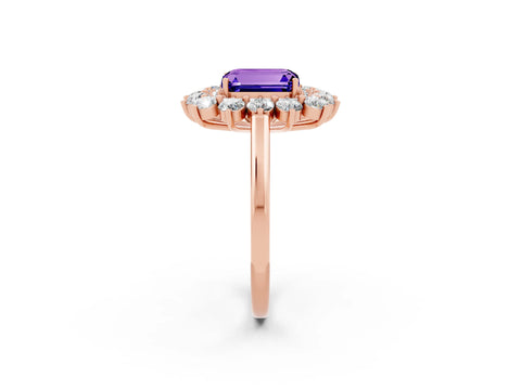 Rose gold Emerald Cut Halo Cluster Diamond Ring with Pave Band and Four-Prong Setting_2