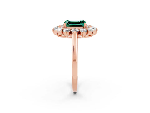 Rose gold Emerald Cut Halo Cluster Diamond Ring with Pave Band and Four-Prong Setting_2