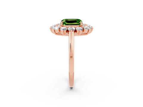 Rose gold Emerald Cut Halo Cluster Diamond Ring with Pave Band and Four-Prong Setting_2