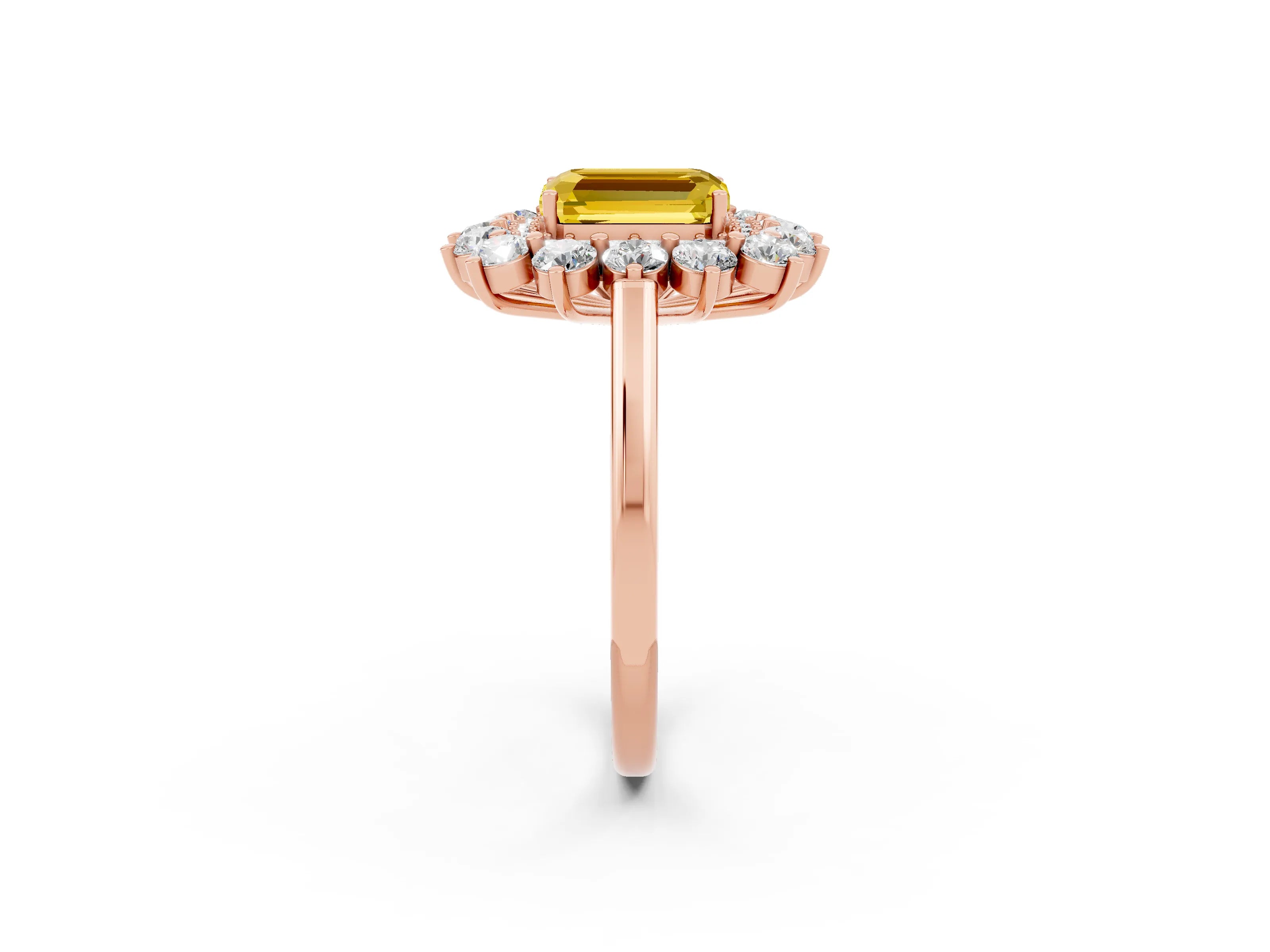 Rose gold Emerald Cut Halo Cluster Diamond Ring with Pave Band and Four-Prong Setting_2