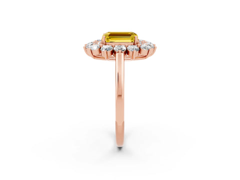 Rose gold Emerald Cut Halo Cluster Diamond Ring with Pave Band and Four-Prong Setting_2