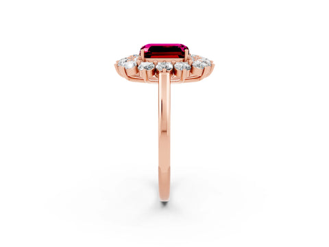 Rose gold Emerald Cut Halo Cluster Diamond Ring with Pave Band and Four-Prong Setting_2