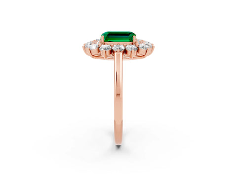 Rose gold Emerald Cut Halo Cluster Diamond Ring with Pave Band and Four-Prong Setting_2